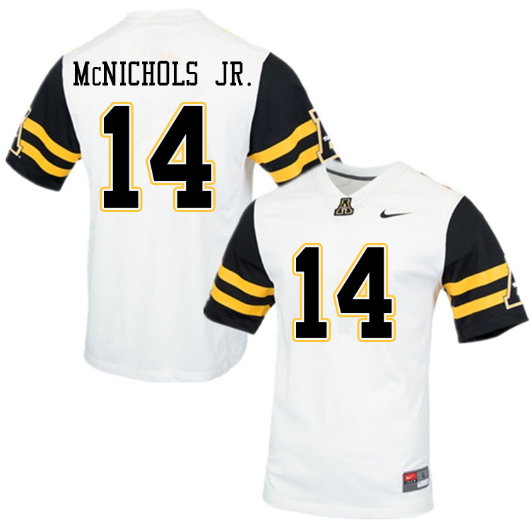 Men #14 Travis McNichols Jr. Appalachian State Mountaineers College Football Jerseys Sale-White - Click Image to Close